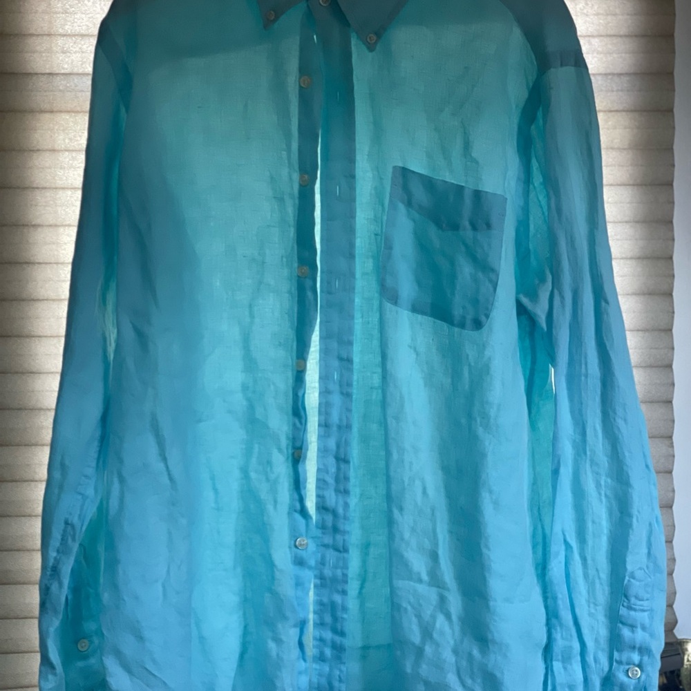 Ralph Lauren custom fit, baby blue linen shirt